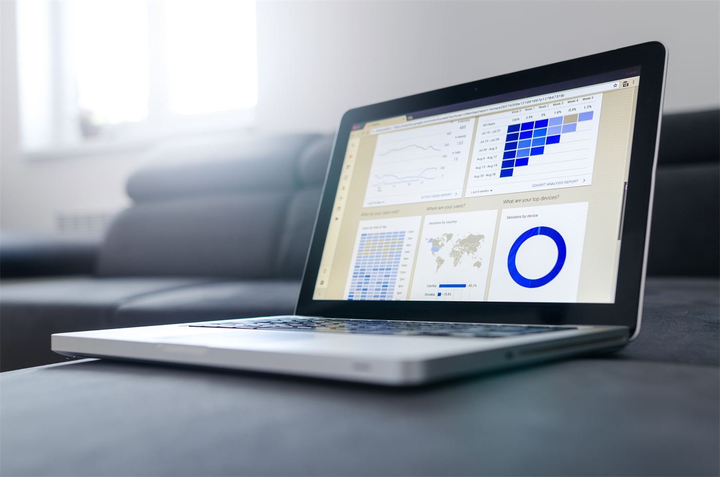 Market research dashboard on a laptop